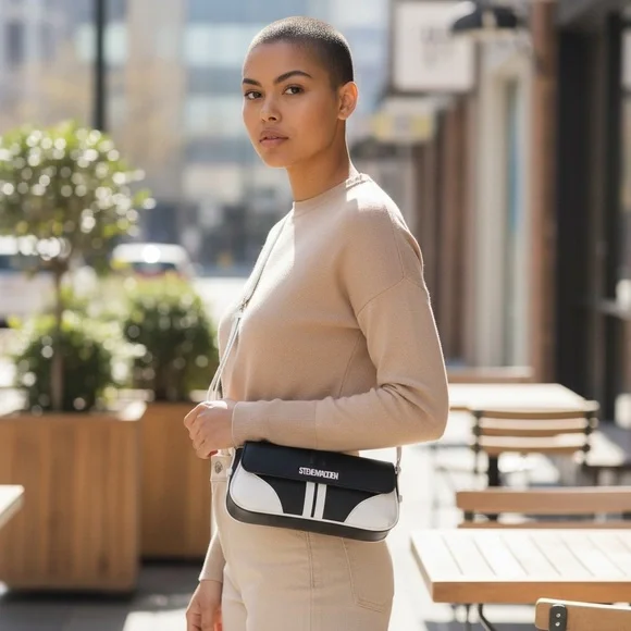 Steve Madden Moto Two-Tone Black and Cream Shoulder Bag - Picture 3 of 11